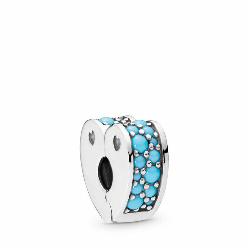 Pandora Arcs Of Love Clip Charm Ireland - Sterling Silver/Silicone/Blue/Crystal - 179034VGS